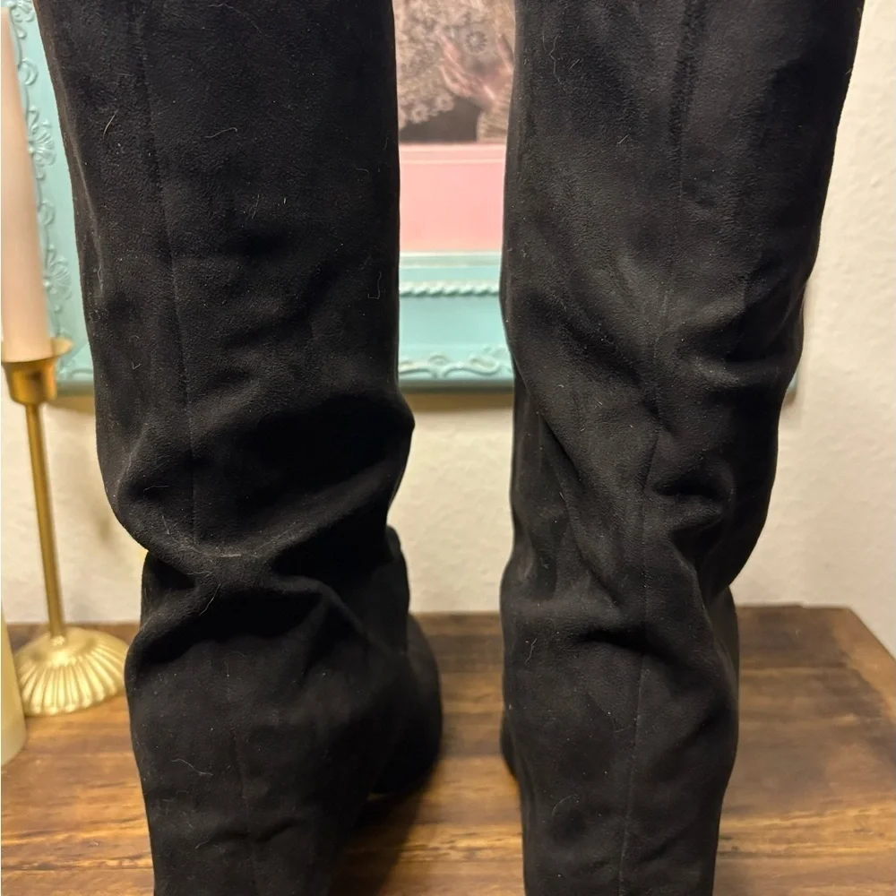 Nine West Black Over the Knee Slouchy Boots with Suede Finish